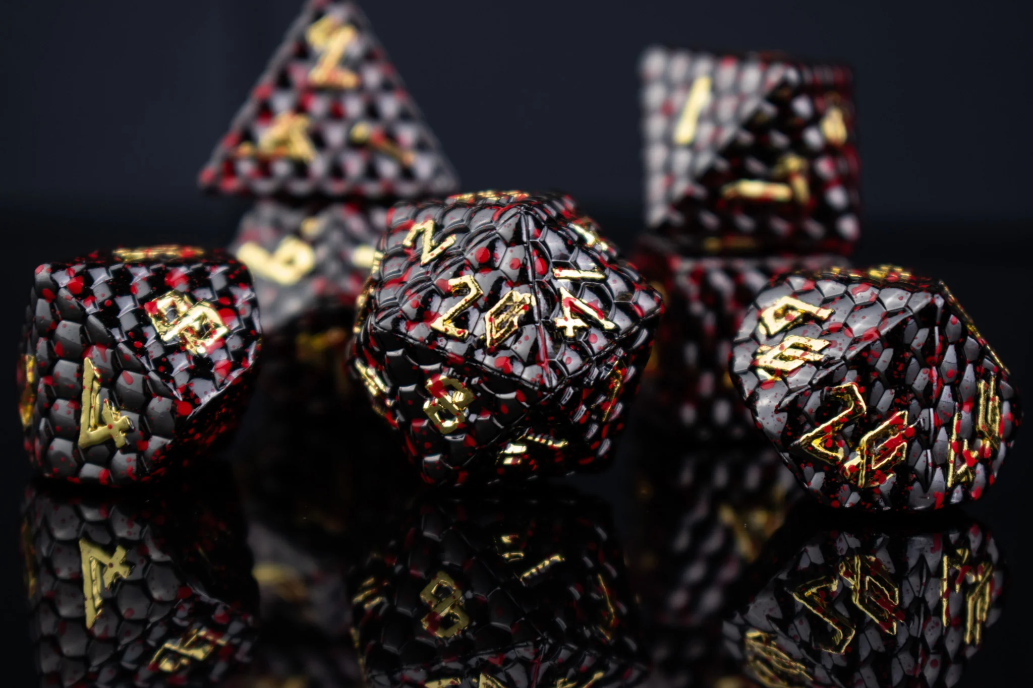 Bloodied Black Dragon's Egg Metal Dice Set - Image 4